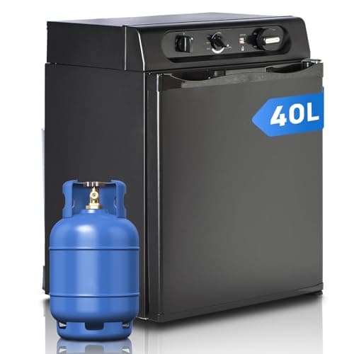 Techomey Nevera Trivalente 40L, Nevera de Gas Butano Silenciosa, Nevera a Gas Butano para Camper, Caravana, Camping, Camión, Autocaravana, Negra, 28-30mbar, 0~10℃