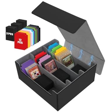 REAQUE Caja de Cartas para MTG 2600+, Card Deck Box para TCG, Magnetic Flip Box con Cuero de PU, Cartas con 3 Compartimento, Súper Gran Capacidad