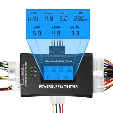 Fuente de Alimentación para PC Binghe 20/24 4/6/8 Pins ATX Fuente de Alimentación con 1.8" Pantalla Digital LCD con Alarma Buzzer para Conexiones ATX/BTX/ITX/TFX/IDE/HDD/SATA/BYI