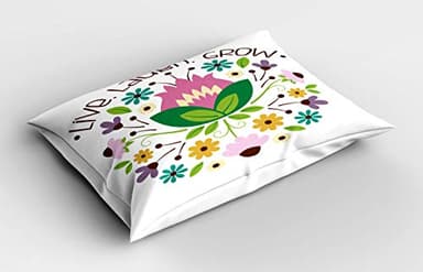 ABAKUHAUS equinácea Funda de Almohada, Frase Vivo Grow Risa, Decorativa Estampada Tamaño Standard King Size, 90 X 50 cm, Multicolor