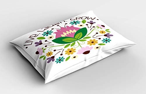 ABAKUHAUS equinácea Funda de Almohada, Frase Vivo Grow Risa, Decorativa de Suave Microfibra Estampada Lavable, 80 cm x 40 cm, Multicolor