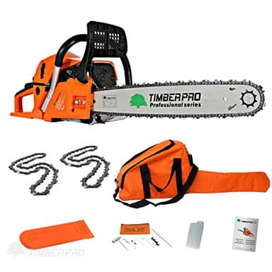 TIMBERPRO Motosierra A Gasolina 62CC, Sierra DE ARBOLES con 2 Cardenas Y Bolsa