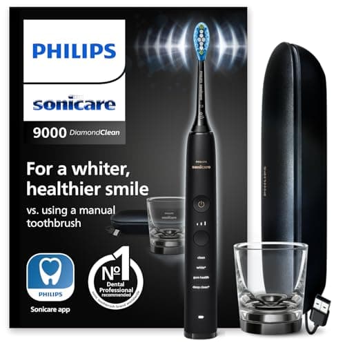 Philips Sonicare DiamondClean 9000 cepillo dental eléctrico, cepillo dental sónico con aplicación, sensor de presión, 4 modos de cepillado, 3 niveles de intensidad, negro, modelo HX9911/09