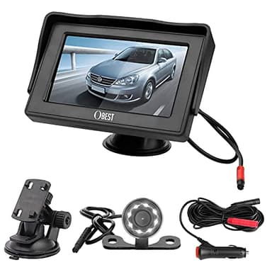 OBEST Cámara de Marcha Atrás Coche y Kit de Monitor 4.3", Visión Nocturna Cámara Visión Trasera Aparcamiento Coche y Pantalla Set, Gran Angular 170° Impermeable IP67 para Auto 12V, Fácil de Instalar