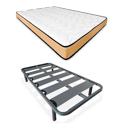 Duérmete Online - Cama Completa con Colchón Aura Reversible + Somier Reforzado 40x30mm con 4 Patas Metálicas Roscadas, 90 x 190