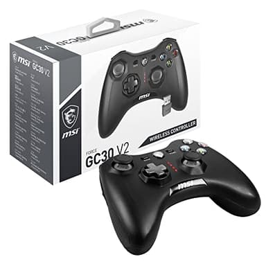 MSI FORCE GC30 V2 Controlador Gamepad Inalámbrico para PC - 2.4 GHz, Batería 600mAh Li-ion, Cubiertas D-Pad Intercambiables, 2 Motores de Vibración, USB 2.0 - Con Cable/Inalámbrico