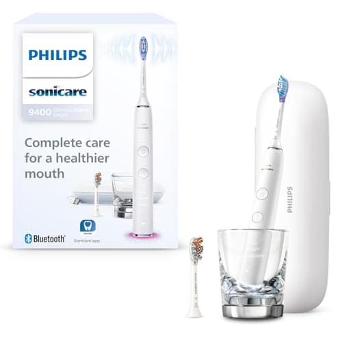 Philips Sonicare DiamondClean Smart 9400, cepillo dental eléctrico, con aplicación, sensor de presión, detección de cabezal de cepillado, blanco, modelo HX9917/88
