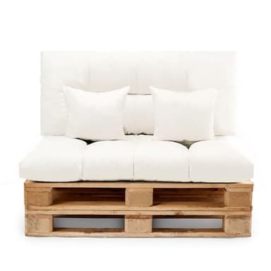 Diverpuff Set Cojines Palets. Incluye Asiento 120x80 + Respaldo 120x60 + Cojines Decorativos 35x35. Cojines para Palets Europeos de Interior y Exterior (Crudo, Set Completo)