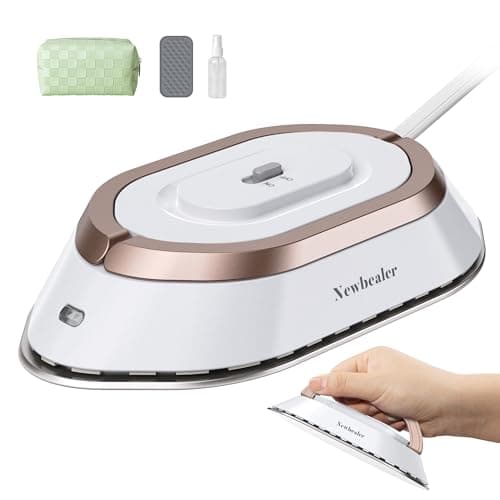 Newbealer Plancha de Viaje para Ropa, Plancha Pequeña Doble Voltaje 100V-240V, Ligera y Compacta sin Vapor con Suela de Cerámica Antiadherente, Bolsa de Transporte, Oro
