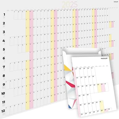 PACKLIST Planificador Anual 2025 Pared - Calendario Tamaño Poster Grande DIN A1 84 x 60 cm - Para Potenciar la Organización Familiar, Estudios y Trabajo