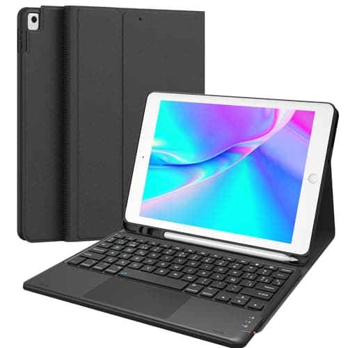 Earto Funda Teclado para iPad 9 Generacion con Touchpad, 2 Canales BT, Desmontable Español Ñ Teclado para iPad 10.2 9ª/8ª/7ª Generación, iPad Pro 10.5, iPad Air 3, Negro