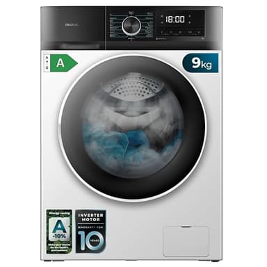 Cecotec Lavadora 9Kg Carga Frontal Bolero Dresscode 9500 Inverter A. 1900W, 1400 rpm, Motor Inverter Plus, Bajo Consumo, 16 Programas, SteamMax, Delay Start, Blanco