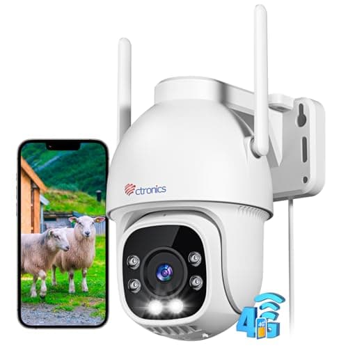 Ctronics 3G/4G LTE Camara Vigilancia Exterior con Tarjeta SIM, 360° PTZ Cámara IP Sin WiFi, Detección Humana, Seguimiento Automático, 30M Visión Nocturna Color, Audio Bidireccional, IP66, Blanco