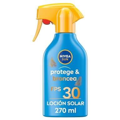 NIVEA SUN Protege & Broncea Spray Solar FP30 (1 x 270 ml), activador del bronceado, protección solar, crema bronceadora, protector solar hidratante resistente al agua, pistola