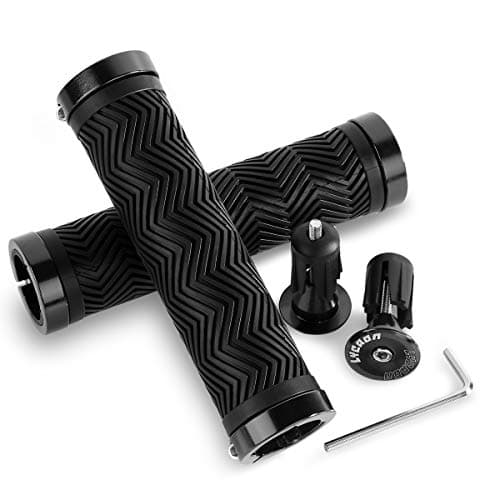 LYCAON Puños de Manillar de Bicicleta, Dos Lados de Bloqueo Antideslizante de Caucho Mango de Bicicleta con Bloqueo de aleación de Aluminio, Agarre de la Bici (Negro - Extensible)