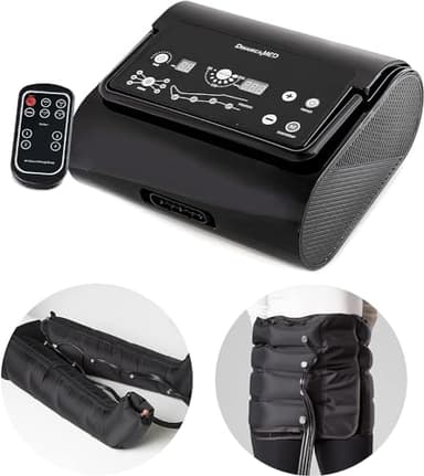 Dinamicamed ® Presoterapia Profesional para Casa Maquina Compacta Completa con 6 Programas de Masaje - Maquina Presoterapia Piernas 4 Cámaras de Aire con Perneras XL y Cinta para el Abdomen