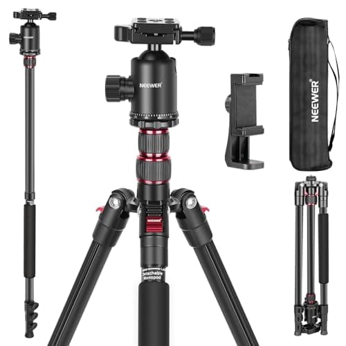 NEEWER 77"/197cm Trípode Monopod de Cámara para DSLR, Teléfono, con Cabeza de Bola Panorámica de 360°, Columna Central de 2 Ejes, Arca Tipo QR Placa, Aluminio Ligero Trípode de Viaje, Máx Carga 15,4kg