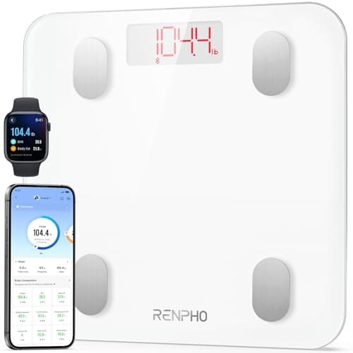 Bascula de Baño Digital Grasa Corporal, RENPHO Balanza Bluetooth Inteligente con App, Bascula Electrónica con Análisis Corporal, 13 Mediciónes de Peso IMC Visceral e Muscular, Blanco, Elis 1