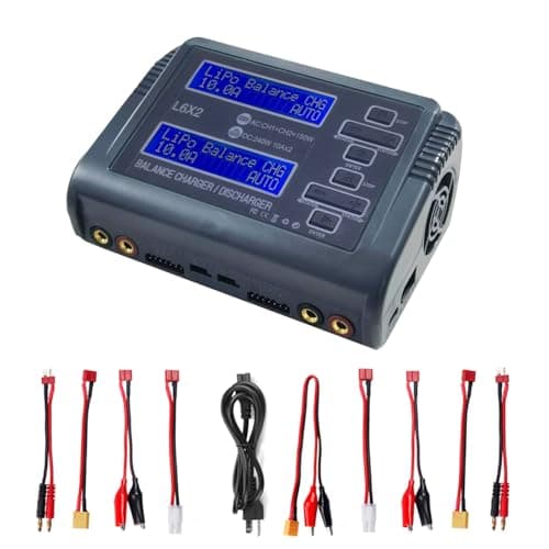 VOANZO Cargador de Equilibrio de batería de polímero de CA/CC Puertos de Carga duales Potencia de Carga Ajustable Compatible con baterías de polímero de Litio 1-6S Adecuado para 1/10 RC Car Drone