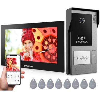TMEZON Videoportero WiFi 2 Hilos,1080P Timbre Video Sistema Intercomunicador,Pantalla táctil IP de 7",Detección de Movimiento Humano,Desbloqueo por App/Tarjeta RFID,Grabación y reproducción,1 Familia