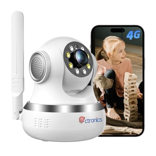 Ctronics 3G/4G LTE Cámara de Vigilancia Interior con Tarjeta SIM, 360° PTZ IP Cámara de Seguridad Inalámbrica, Detección Humano, Seguimiento Automático, Visión Nocturna en Color, Audio Bidireccional