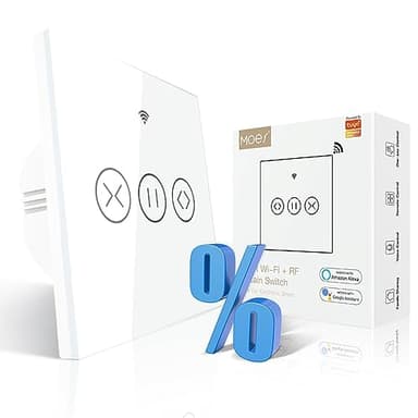 MOES Interruptor WiFi Persianas con RF433, Interruptor de Cortina Táctil con Función de Percentage y Temporizador,Compatible con Alexa y Google Home, para Motor de Persiana, Toldos, Cortinas