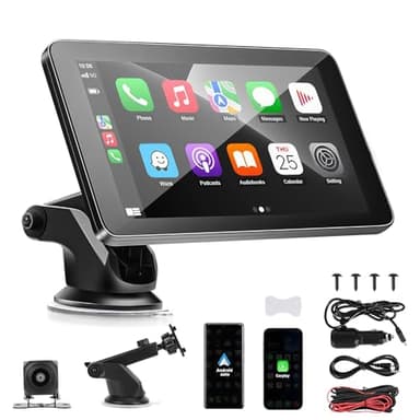 Estéreo Inalámbrico Carplay, Pantalla de Coche con Carplay y Android Auto inalambricos: Radio Portatil de 7 Pulgadas con Pantalla Tactil, Carplay Pantalla para Coche con Control de Asistencia por Voz