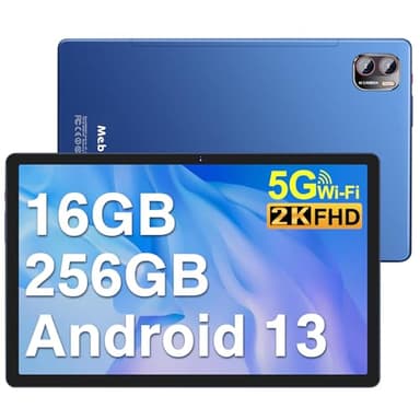 MEBERRY Tablet 10 Pulgadas Android 13 Tablet 16GB RAM + 256GB ROM + TF 1TB / Octa-Core 2.0 GHz / 2000 x 1200 Pixels / 8600 mAh / 5MP + 13MP / 5G WiFi/Bluetooth 5.0, Tablet con Funda Azul