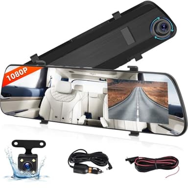 NHOPEEW Espejo Retrovisor Coche de 4 Pulgadas y cámaras duales de 1080P para Vista Frontal y Trasera - Visión Nocturna/Grabación en Bucle/Monitor de estacionamiento - Cámara de reversa para Autos