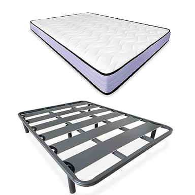 Somnia Descanso - Cama Completa con Colchón Visco Junior Reversible + Somier Reforzado 40x30mm con 6 Patas Metálicas Roscadas, 135 x 190