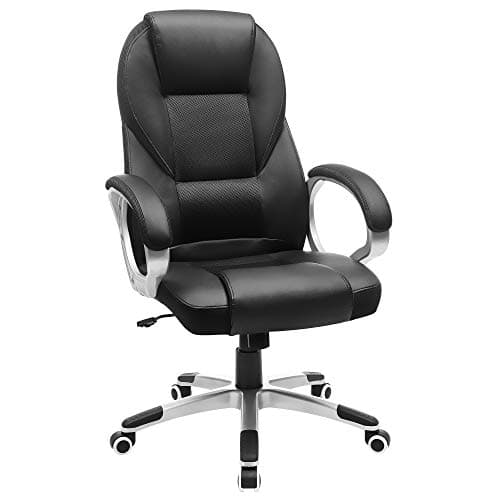 SONGMICS OBG22B - Silla Giratoria de Oficina, Estudio, Ergonómica, PU, con Ruedas, Negro, 76x66x32