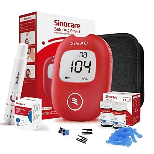 Sinocare Medidor Glucosa en Sangre, 50 x Tiras Kit Prueba Glucosa en Sangre, Prueba Glucosa en Sangre - mg/dL (Safe AQ Smart)