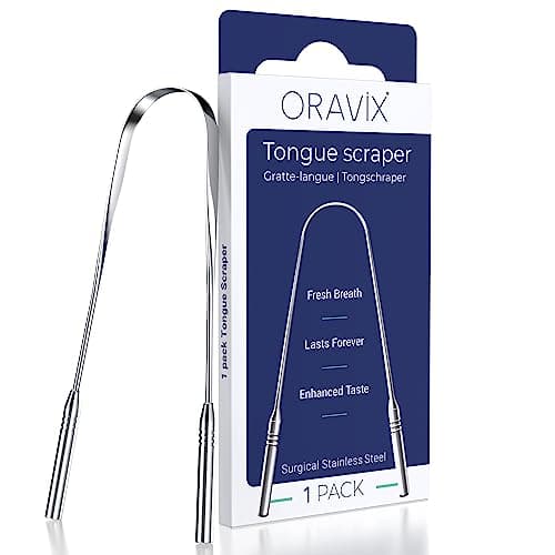 Raspador lengua acero inoxidable | Limpiador lengua | Mejor aliento e higiene bucal | Limpiador lingual acero inoxidable | Raspador lengua para niños y adultos | Halita | ORAVIX