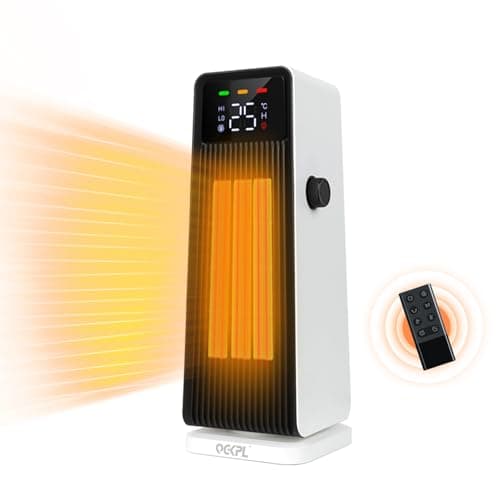 Calefactor Bajo Consumo, 1500W PTC Radiador Electrico, 4 Modos, ECO & Ventilador, Termostato, Temporizador 12H, Control Remoto, Protección Contra Sobrecalentamiento y Vuelco, para Hogar (Blanco)