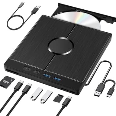 Lector DVD Externo para PC,Lector DVD Externo con SD/TF,DVD RW Portátil,Lector CD Externo para PC,para MacBook,para Windows 11/10/8/7/XP/OSX/Linux