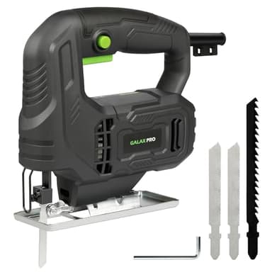 GALAX PRO Sierra de almeja de 400W, 3000 RPM, Corte bisel a -45°/+45°, botón de bloqueo, incluye hojas para madera y metal.