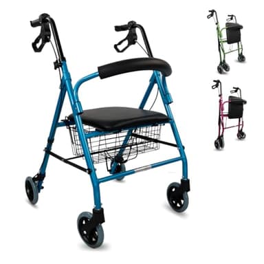 Mobiclinic, Andador para ancianos, Modelo escorial, Marca española, Plegable, Frenos manuales y bloqueables, Aluminio, Con cesta, Ligero resistente, Asiento, 4 ruedas, Color azul