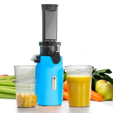 Ventray Ginnie Extractor de zumos y verduras - Slow Juicer con función de masticación inversa, Licuadora para Verduras y Frutas, Fácil de Limpiar, Extracción Lenta 60 rpm, Sin BPA, Azul Cielo