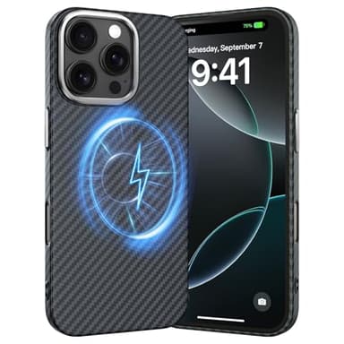 nicekool Custodia para iPhone 16 Pro MAX Compatible con MagSafe Funda Textura Fibra de Carbono Resistente y Duradero Custodia Magnetica Fibra Aramida Carcasa Sottile e Leggera Protección Case