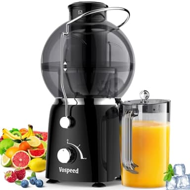 Extractor de zumo Vospeed, exprimidor de frutas y verduras de 1400 vatios con conducto de alimentación de boca ancha de 3,5 pulgadas con vaso de zumo de 1,2 litros, sin BPA, fácil de limpiar(negro)