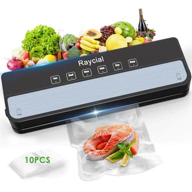 Raycial Envasadora al VacíO 5 en 1 Con Bolsas de Envasado al VacíO, Sellador al Vacio de Alimentos Secos Y HúMedos, Maquina al Vacio de Alimentos para Alimentos, Compacta, Totalmente AutomáTica