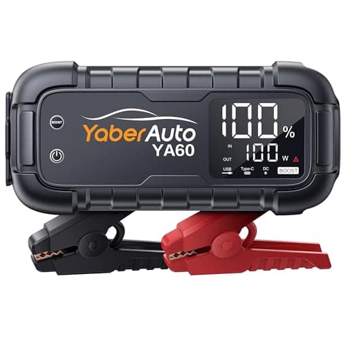 YaberAuto Arrancador de Baterias de Coche 6000A (para Todo vehículo de Gasolina o 12,0L de Diesel) Portatil con 45W Carga Rápida,Gran Pantalla y Linterna LED