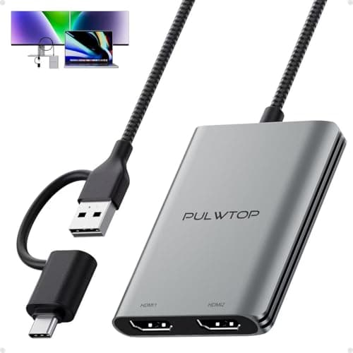 PULWTOP Displaylink Adaptador, Adaptador USB C a HDMI con Dos monitores para Mac M1/M2/M3/M4, USB C a HDMI Doble para MacBook, computadoras portátiles, iMac, se Requiere Controlador