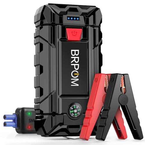 BRPOM Arrancador de Coches 4000A, 12V Arrancador de baterias de Coche(para 7.0L de Gasolina o 5.5L de Diésel) Jump Starter con Linterna LED de Emergencia, Espera Larga, Carga Rápida