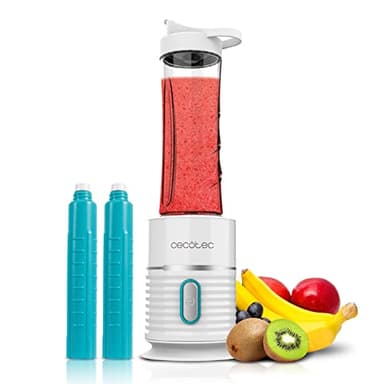 Cecotec Batidora de Vaso Portátil para Smoothies Power Titanium 500 EasyGo. 500 W, 4 Cuchillas con Recubrimiento de Titanio Negro, 2 Vasos de 600 ml con Tapa Antifuga, 2 Tubos Refrigeradores