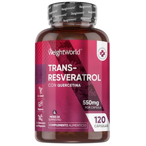 Trans Resveratrol con Quercetina 550mg - 120 Cápsulas - Fuente Natural de Antioxidantes de 98% de Knotweed Japonés y Sophora Japonica - 4 Meses de Suministro - Apto para Veganos y Sin Gluten