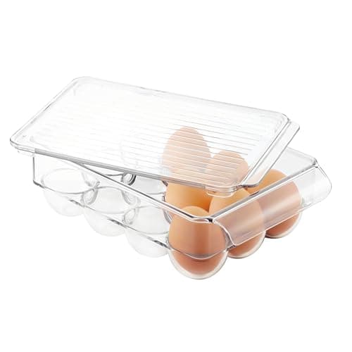 iDesign Fridge/Freeze Binz Envase para huevos, huevera de plástico pequeña para 12 huevos, caja de huevos, transparente