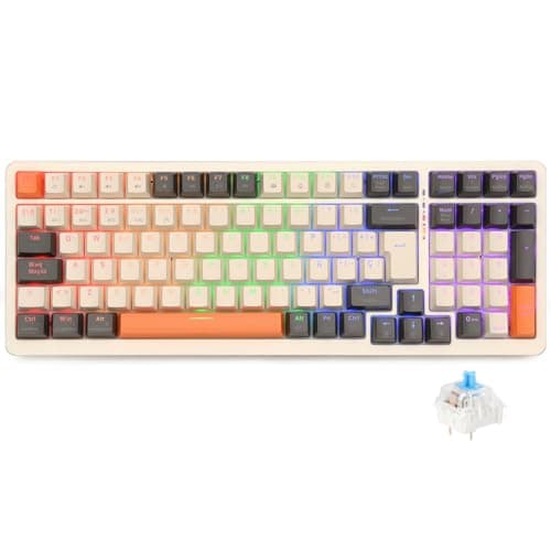 Rii RK909 Teclado 96% Gaming Mecánico, 3 Modos de Conectividad, Retroiluminación LED, Layout Español (Interruptores Azules)