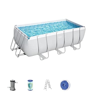 Bestway 56456 Power Steel – Piscina exterior rectangular 412 x 201 x 122 cm, bomba de filtrado, escalera y dosificador Chemconnect incluidos
