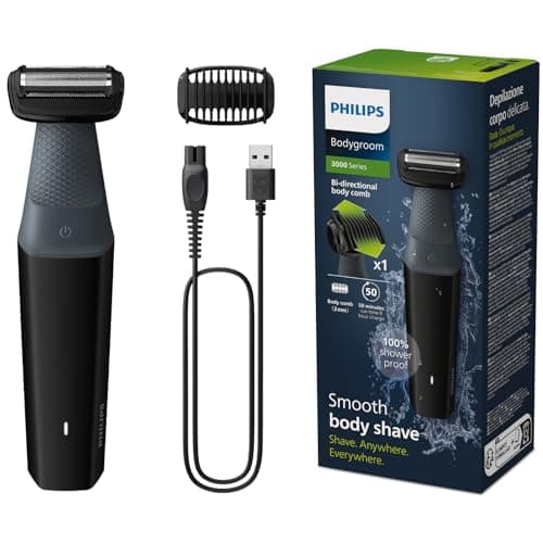 Philips BG3017/01 Afeitadora Corporal Masculina, Bodygroom Serie 3000, Impermeable, con 1 Peine-guía, 50 min de Autonomía, Gris/Negro